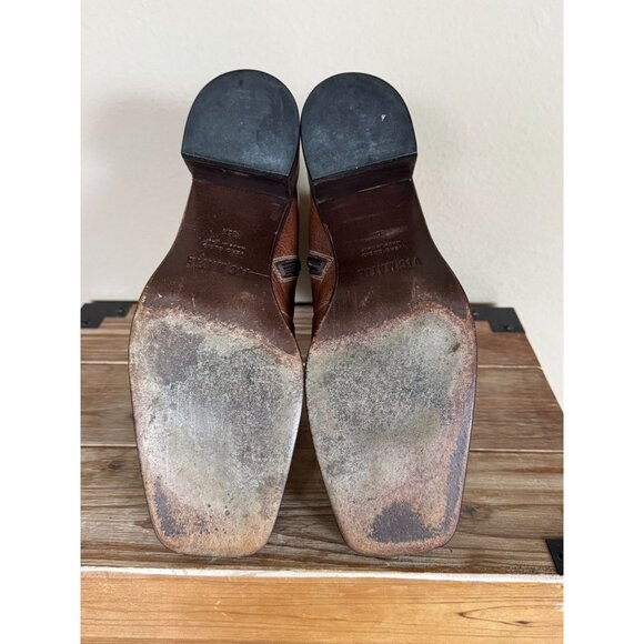 90s Vintage VIC MATIE Brown Leather Square Toe Block Heeled Ankle Boots Size 6.5 - Picture 13 of 14